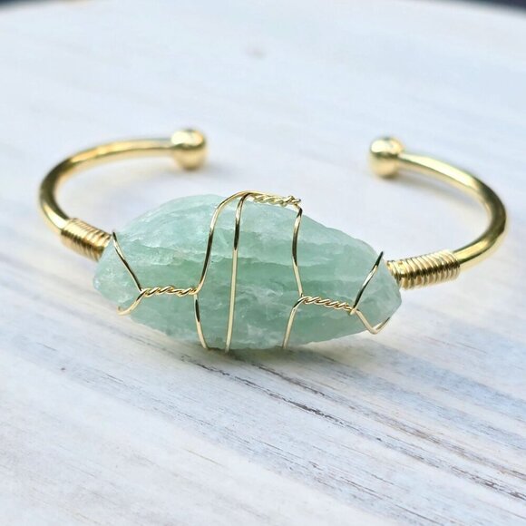 Hand Crafted Jewelry - Fluorite ✦ Wire Wrap Clarity Cuff ✦ 14Kt Gold Over Copper Adjustable Talisman